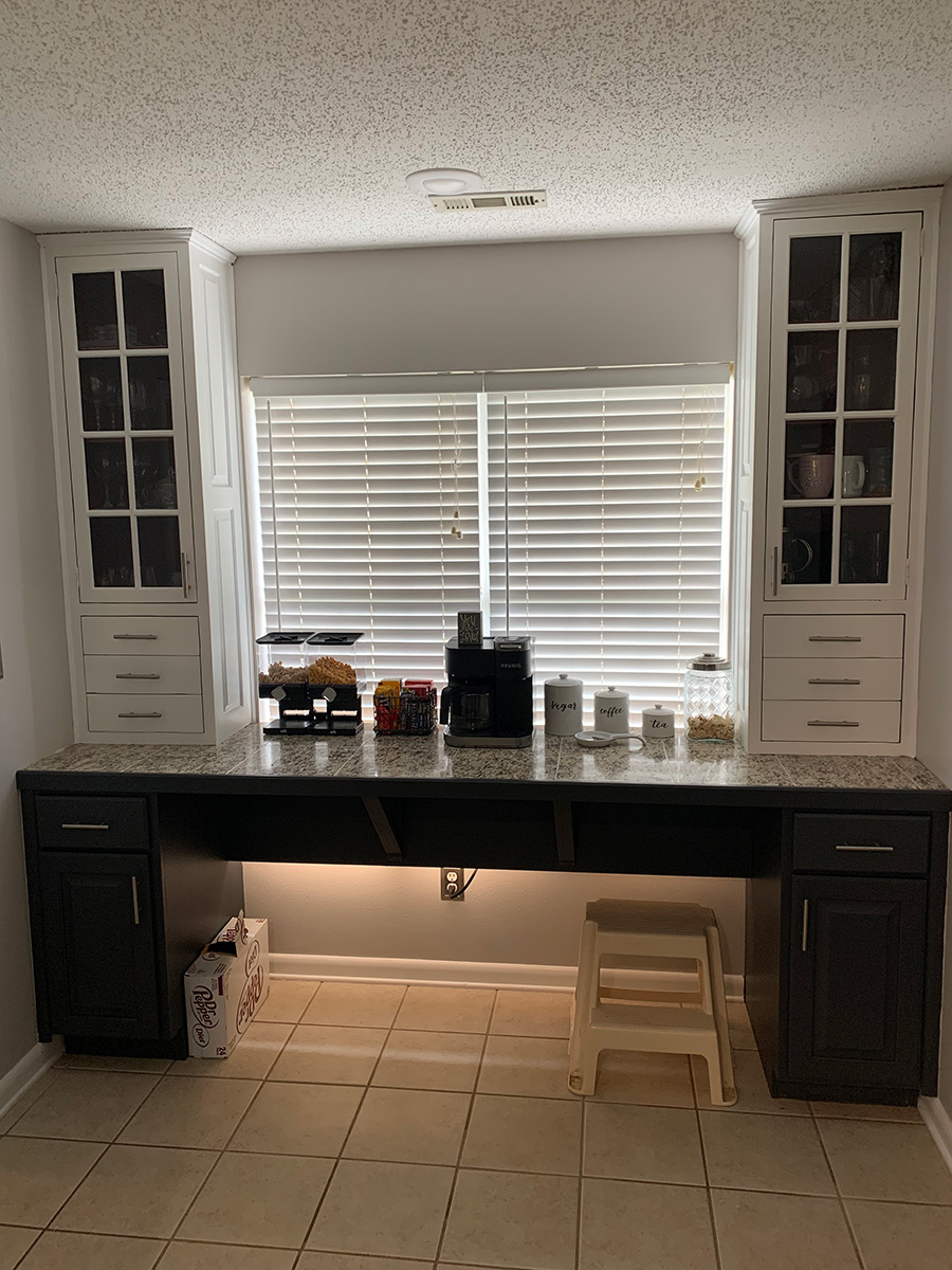 Kitchen remodel with a coffee and breakfast bar.
